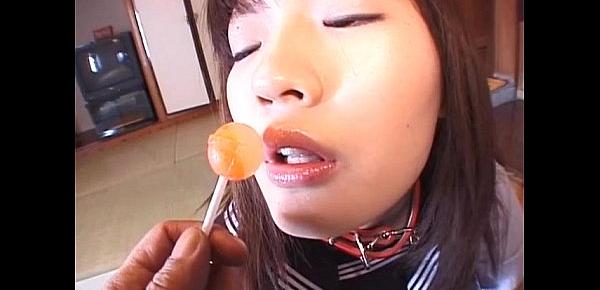  Subtitled spread Japanese schoolgirl defiled with candy